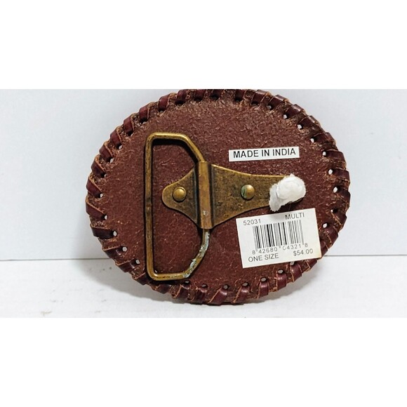 VTG LEATHER CROSS BELT BUCKLE W BRASS FRAME LOOP MADE IN INDIA NOS NEW OLD STOCK - Picture 2 of 4